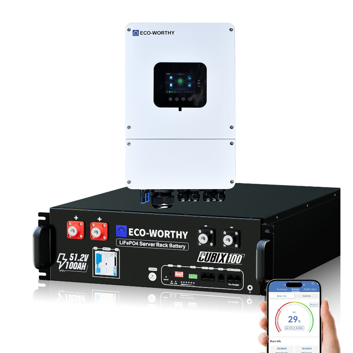 Home Power Bundle | 6000W Off‑Grid Solar Inverter with 48V 100AH Cubix 100 Server Rack LiFePO4 Battery